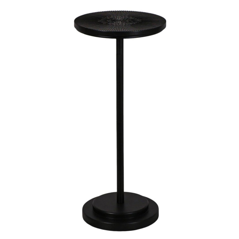 Modern Small End Table with Carved Table Top and Weighted Base Pedestal Table for Living Room, Black, Black