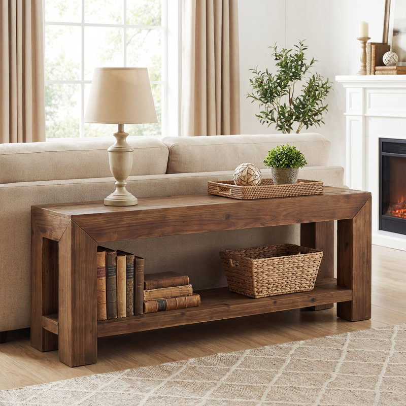 63" Solid Wood TV Stand for TVs up to 75", Entertainment Center with Storage Shelves
