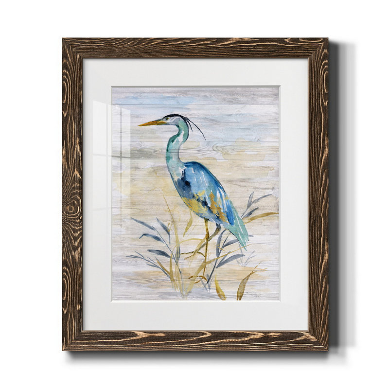 Blue Heron II - reproduction d'art, H 20 po x l 17 po x P 1,5 po, Papier, cadre noyer, Blanc