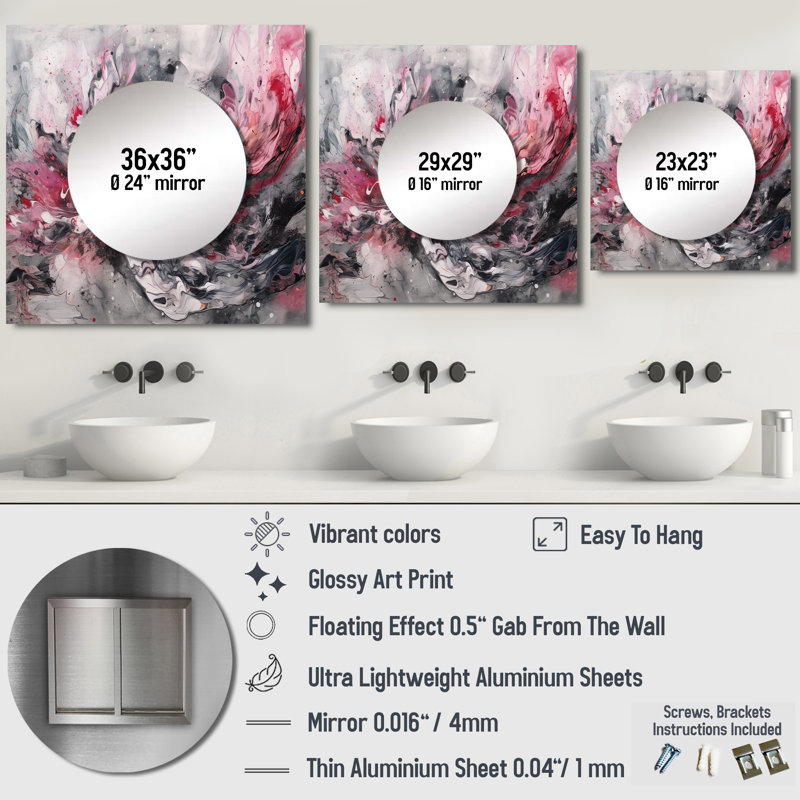 Ninia - miroir mural géométrique moderne pour salle de bain, 36 po x 36 po