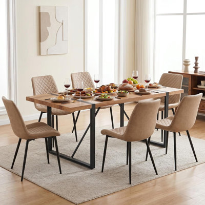 Ensemble de 6 chaises de salle à manger en similicuir, chaises modernes sans accoudoirs, chaises de cuisine confortables avec dossier, pieds en métal noir, pour salon ou salle à manger, beige