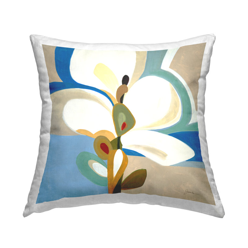 Coussin décoratif blanc à motif de fleurs abstraites par Liz Jardine