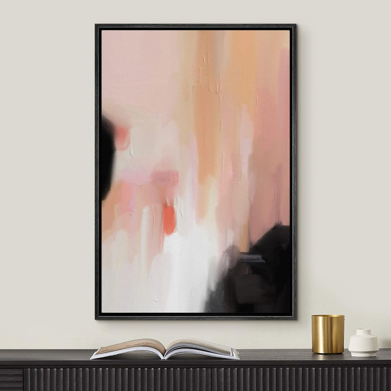 Abstract Colorful Strokes " Orange Red Pastel Paint Stroke Collage Abstract Shape Illustrations ", Black Framed