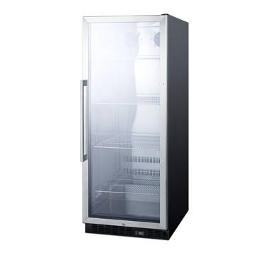 Premium Levella PRFIM1257DX Single Glass Door Merchandiser Refrigerator-Freezer with Automatic Ice Maker Display Beverage Cooler-12.5 Cu FT-Black