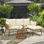 Ensemble de meubles de patio 3 pièces, ensemble de patio moderne en rotin en forme de L - chaise longue amovible, table en verre trempé