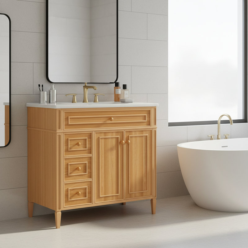 Meuble-lavabo 36 po Sorenvald, comptoir en céramique et armoire en bois massif