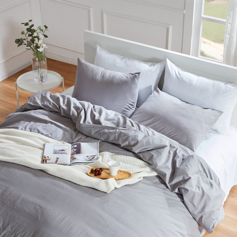 Cotton Twill Duvet Cover, Gull Gray, Full/Queen Duvet Cover + 2 Shams
