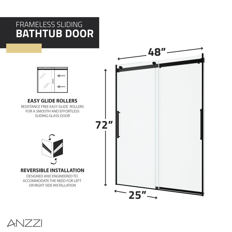 Porte de douche coulissante double sans cadre l 48 po x H 76 po Stellar, Noir mat