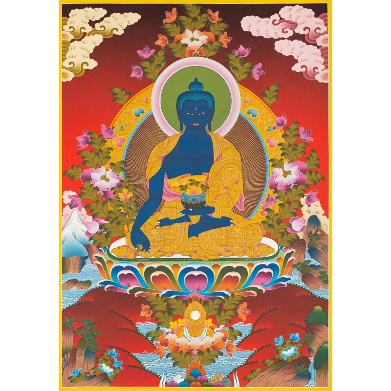 Bouddha de la médecine à Bhumisparsha Mudra Thangka (Brocadeless Thangka)
