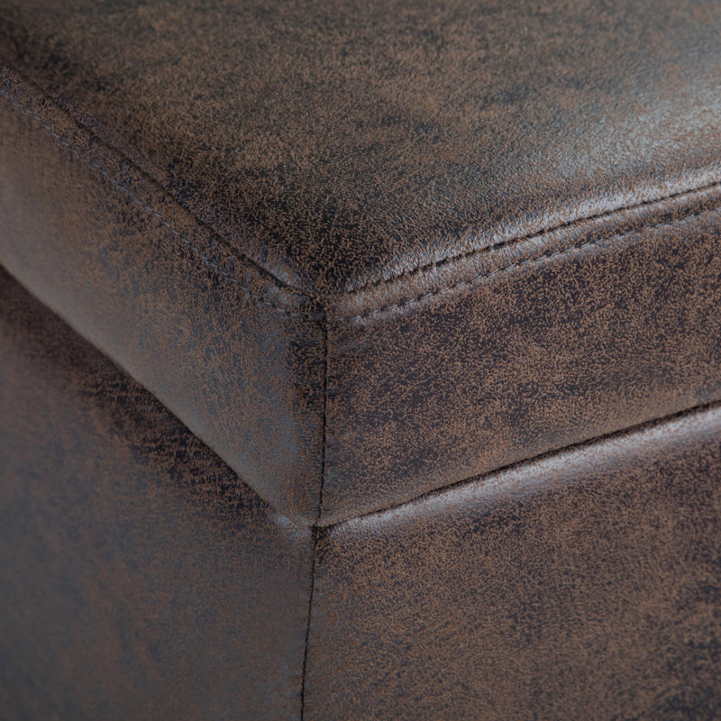 Distressed Brown Faux Leather Storage Ottoman Bench