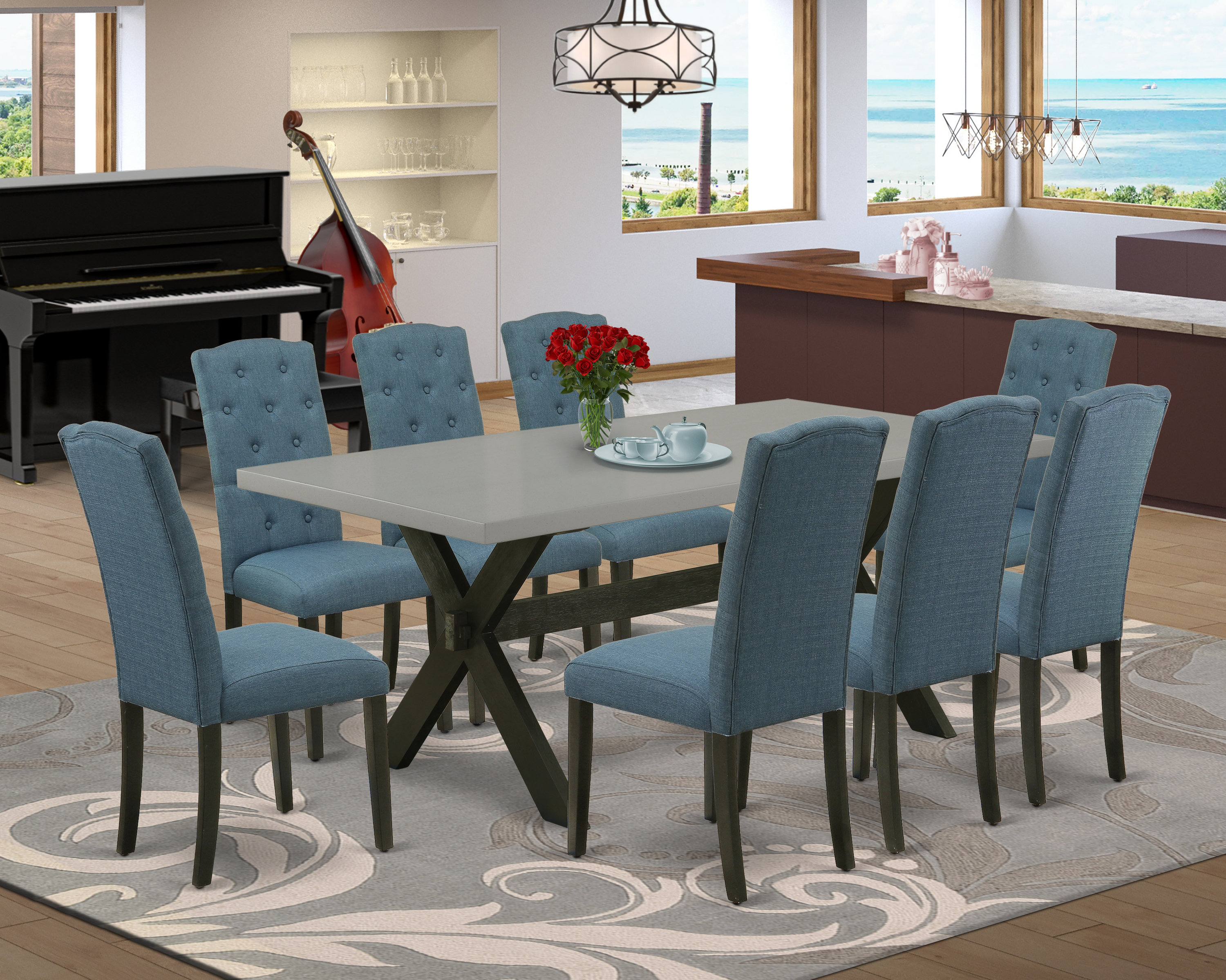 Red Barrel Studio Aiton 9Pc Dining Room Set 8 Kitchen Parson Chairs