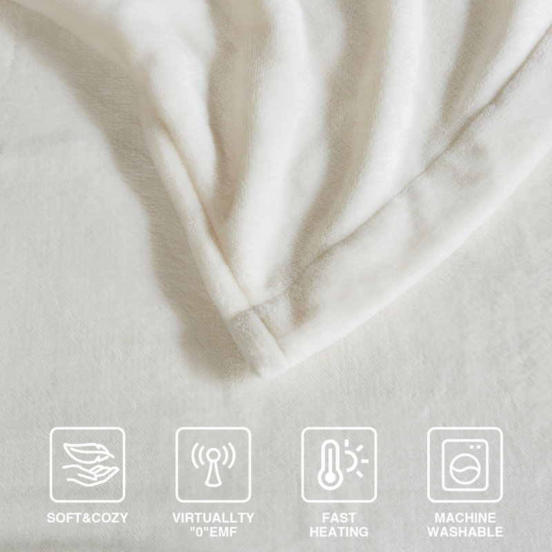 Heated Plush Ultra-Soft Electric Blanket, Queen, Ivory