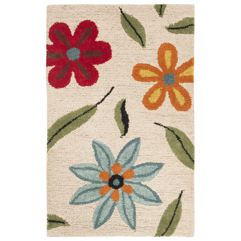 Tapis beige en laine bouclé à la main Emrick, Rectangulaire 3 pi x 5 pi