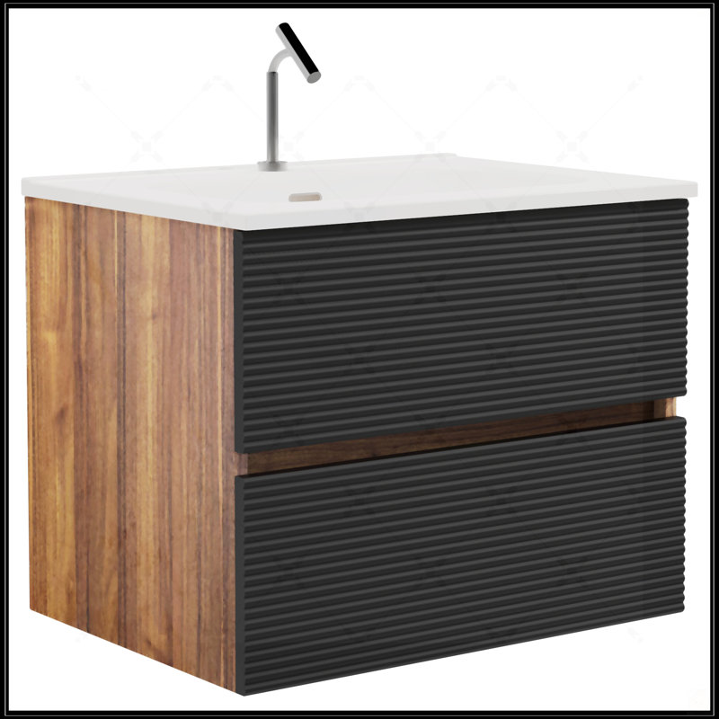 24 lavabos avec lavabo à quartz blanc et tiroirs à fermeture en douceur, fixés au mur pour les salles de bain modernes, sans drain ni robinet, KD