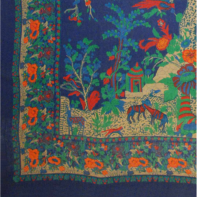 Handmade Cotton Floral Tree of Life Tapestry Tablecloth, 88" H x 104" W, Navy Blue