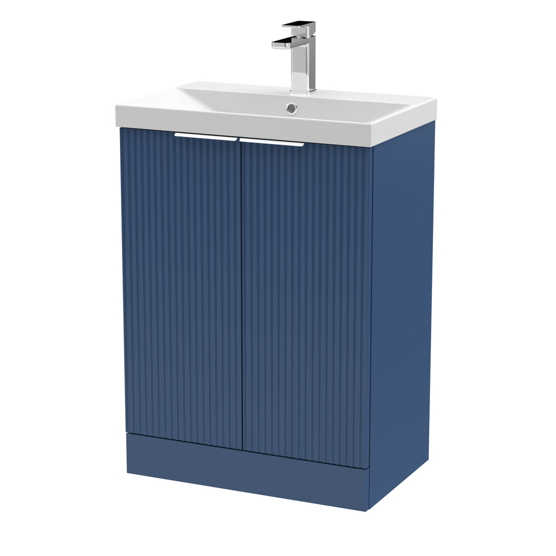 Hudson Reed Fluted 600Mm Floor Standing 2-door Vanity - Satin Blue - Image 2