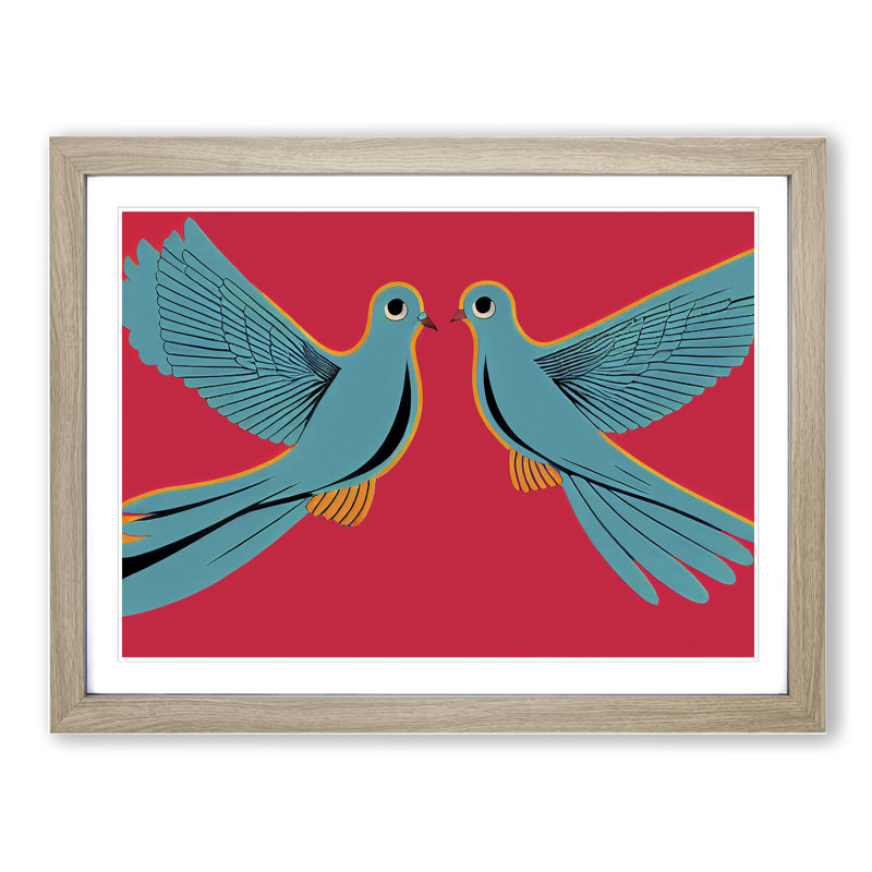 Artsy Dove Birds - Single Picture Frame Print, 25cm H x 34cm W, Grey