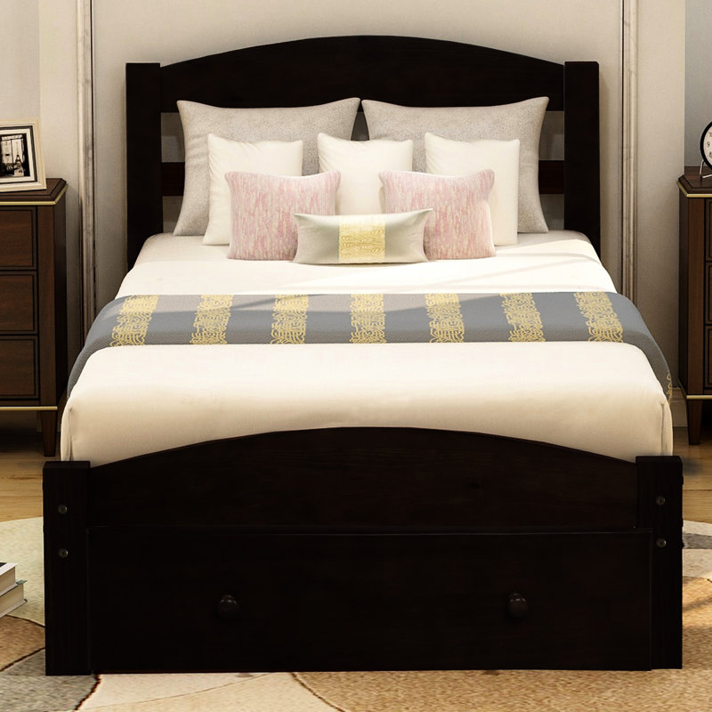 Structure de lit plateforme simple, finition, 10 lattes de bois pour la stabilité et le soutien du matelas, rangement dans les tiroirs de rangement, lattes, avec roulettes faciles à installer, élégantes