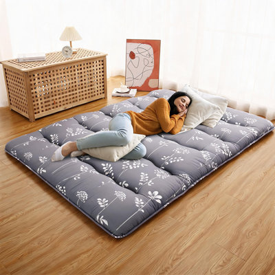 Japanese Futon Floor Mattress Full Size 3" Medium Firm High-Density Tatami Sleeping Pad with Boho Floral Design,Portable Collapsible Bed for Guest Room, Dorm,RV, Camping Gray Five-Line Arc Wave