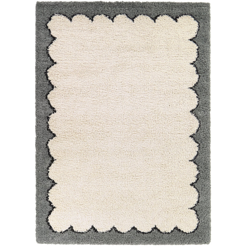 Ragin Grey Modern Border Area Rug, Rectangle 5'3" x 6'11.9"