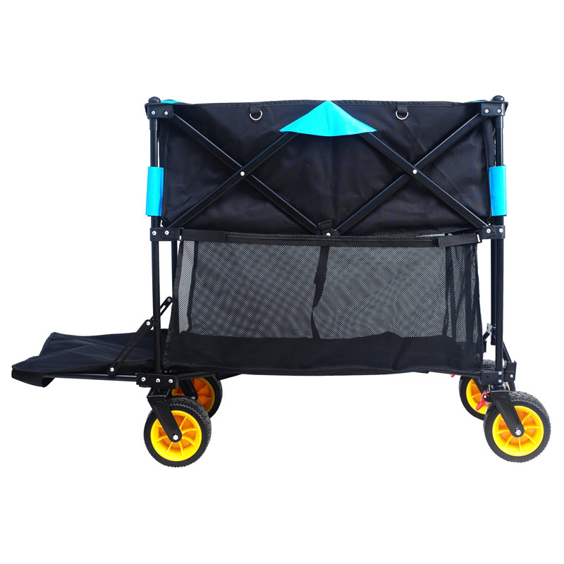 Chariot pliant de grande capacité avec chariot extensible, Noir / Bleu