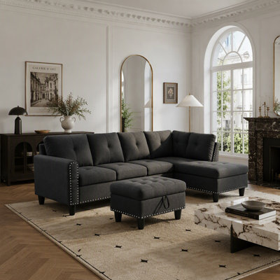 Canapé modulaire en L 69 po x L 69,5 po x L 97,5 po avec repose-pieds et porte-gobelets (méridienne droite) 69,5 po x 97,5 po