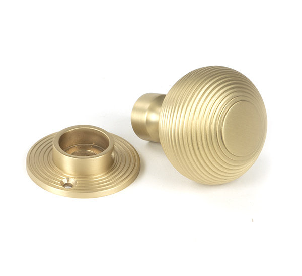 Beehive Interior Mortise Knob Set, Satin Brass