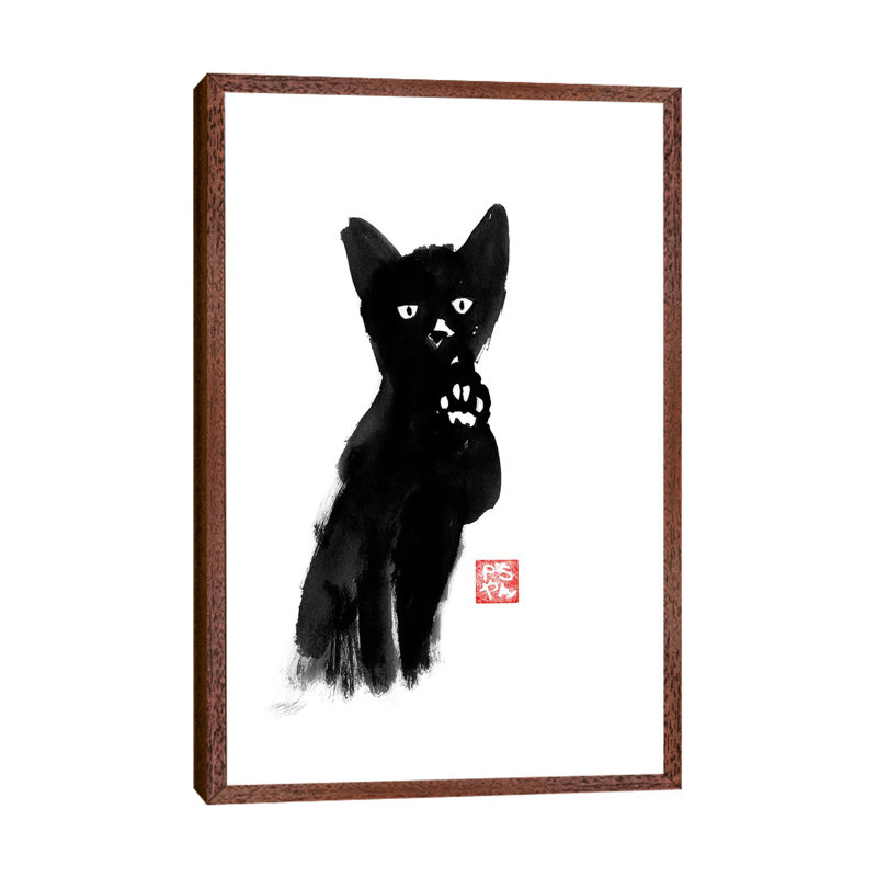 Demanding Cat by Péchane - Print on Canvas, 66.04 cm H x 45.72 cm W, Classic Brown Wood Framed