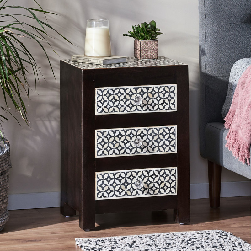 Table de bout 3 tiroirs en bois - Table de chevet Flair
