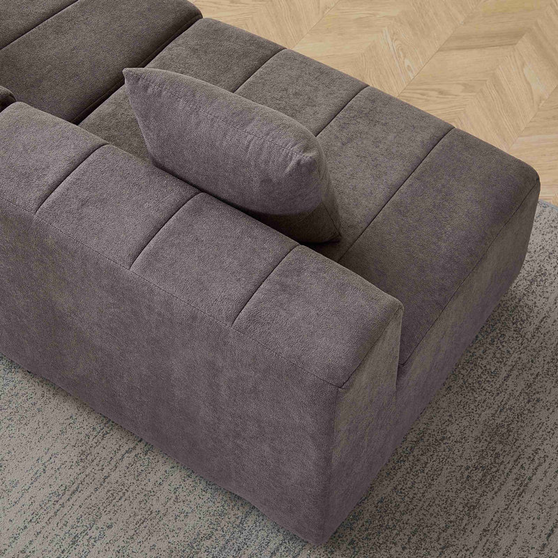 Canapé modulaire incurvé chenille avec 6 coussins Chenille, Gris