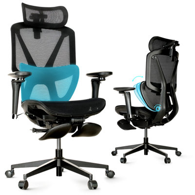 Chaise de bureau ergonomique en filet avec soutien lombaire ultra large et accoudoirs réglables à 360 ° pour un confort toute la journée