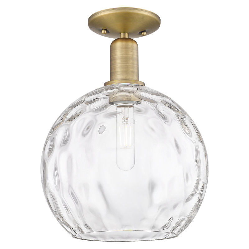 Arcadia - Champlon - Plafonnier semi-encastré 10 po à 1 lumière - Finition laiton brossé - Abat-jour en verre transparent