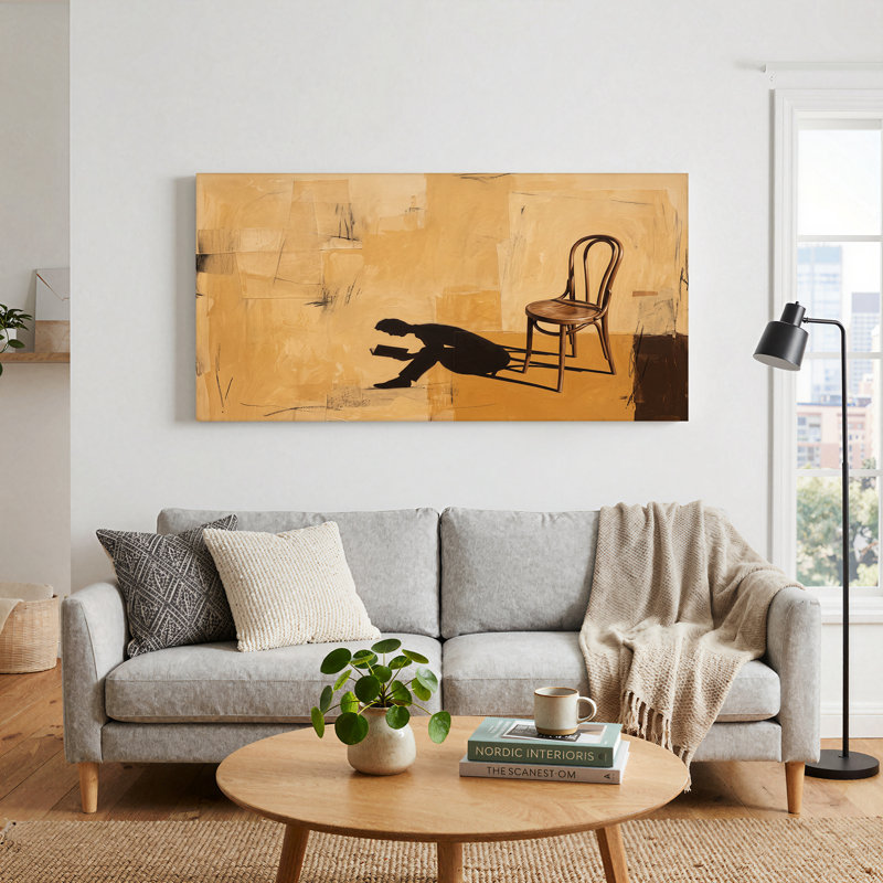 Toile courbée et ombre de lecture sur toile beige, L 32 po x H 16 po