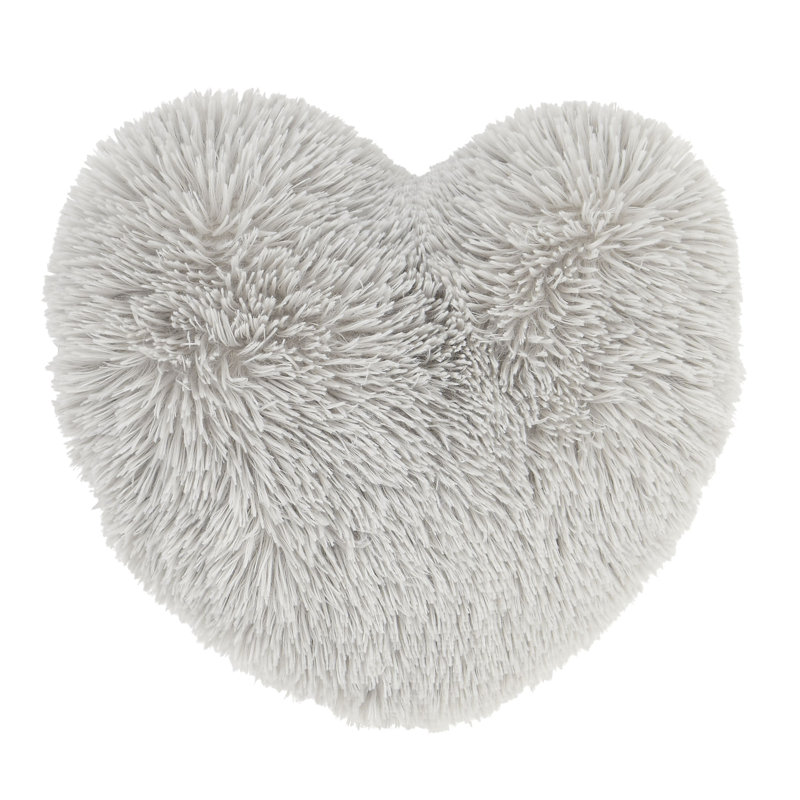 Cuddly Deep Pile Faux Fur Heart Shaped Cushion, Silver