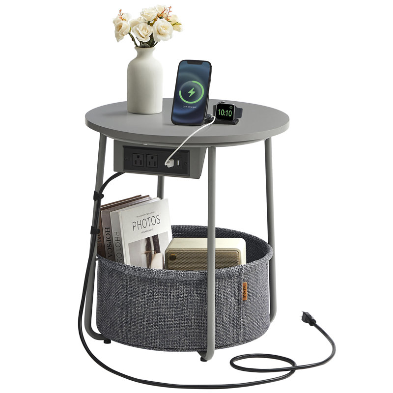 Side Table With Charging Station, Ebony Black/Slate Gray