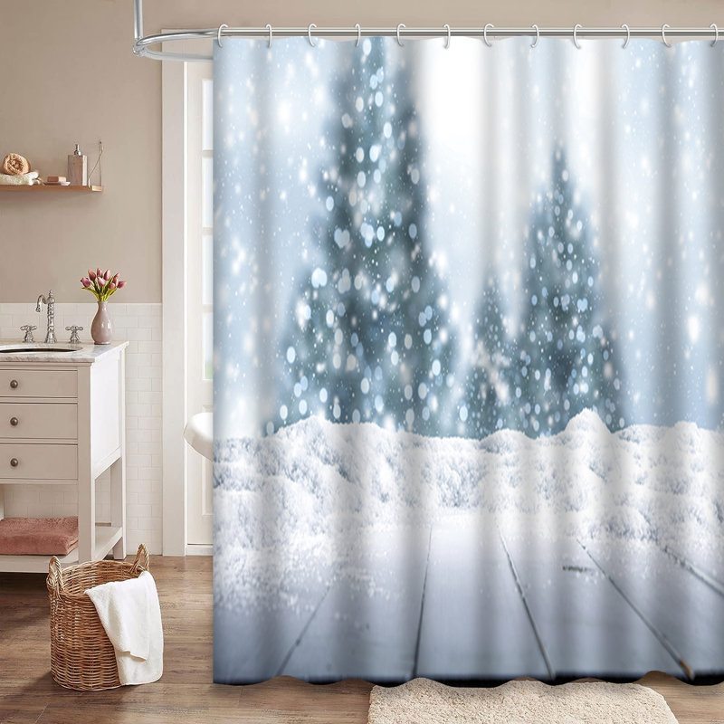 Rideau de douche avec 12 crochets Snow Snow Time, L 72 po x l 84 po