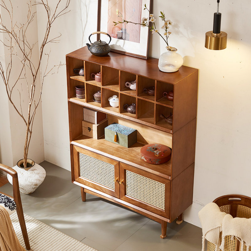 Simple Rattan Woven Tea Set Display Cabinet