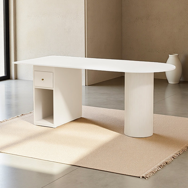 Bureau en pierre frittée blanc pur,  H 29,53 po x l 62,99 po x P 23,62 po
