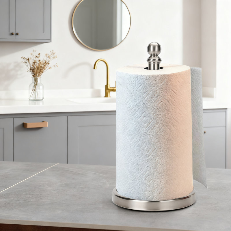 Porte-essuie-tout en acier inoxydable avec base lestée, conception à déchirure à une main pour éviter de basculer, support de comptoir avec coussin en feutre pour éviter les rayures