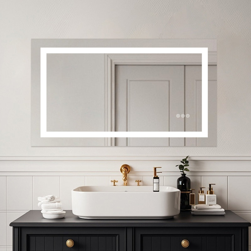 Frameless Anti-fog Led Bathroom Mirror With Frontlight And Backlight, 3 Colors Dimmable Vanity Mirror, 24" x 36"