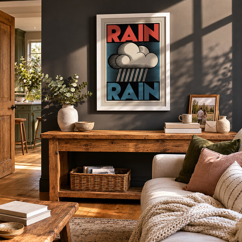 Rain Typography - Print, A4 - 29.7 x 21.0 cm, White