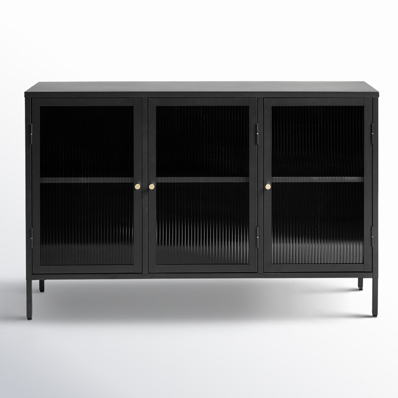 Black Steel and Glass 52'' Modern Sideboard with Gold Hardware