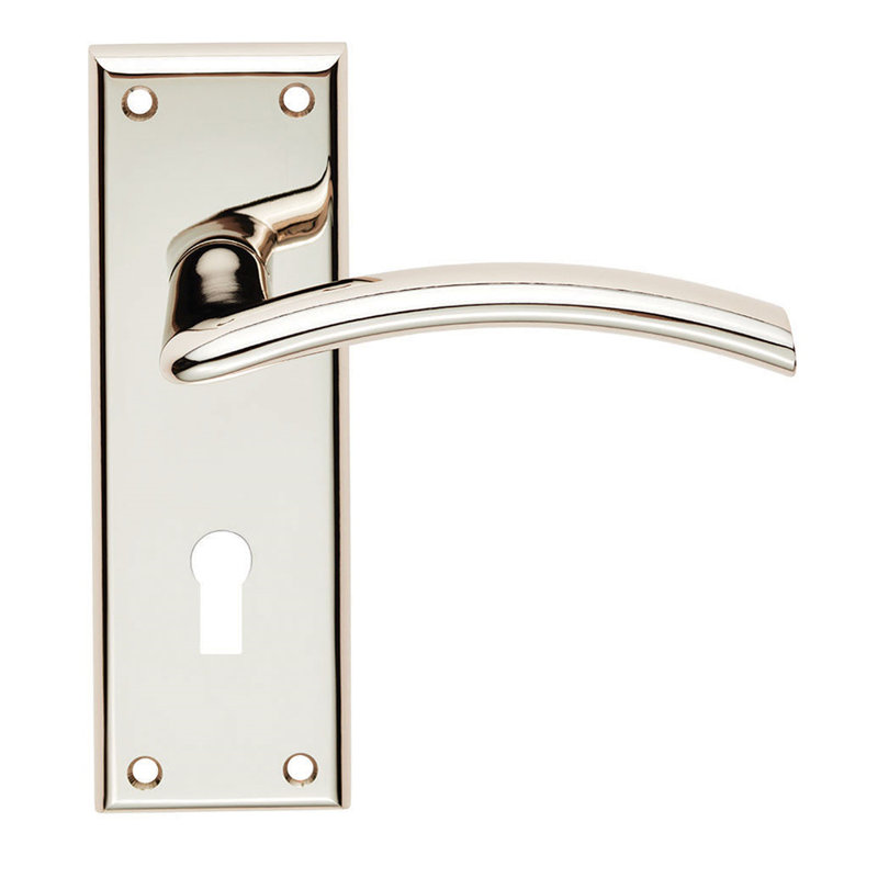 Trenta Lock Door Handle, Polished Nickel