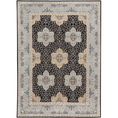 Hand-Knotted High-Quality Black and Gray Area Rug