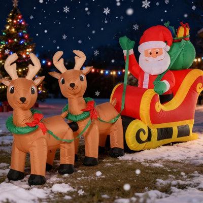 Décoration gonflable extérieure pour jardin avec éclairage DEL, Père Noël gonflable de Noël avec traîneau et rennes