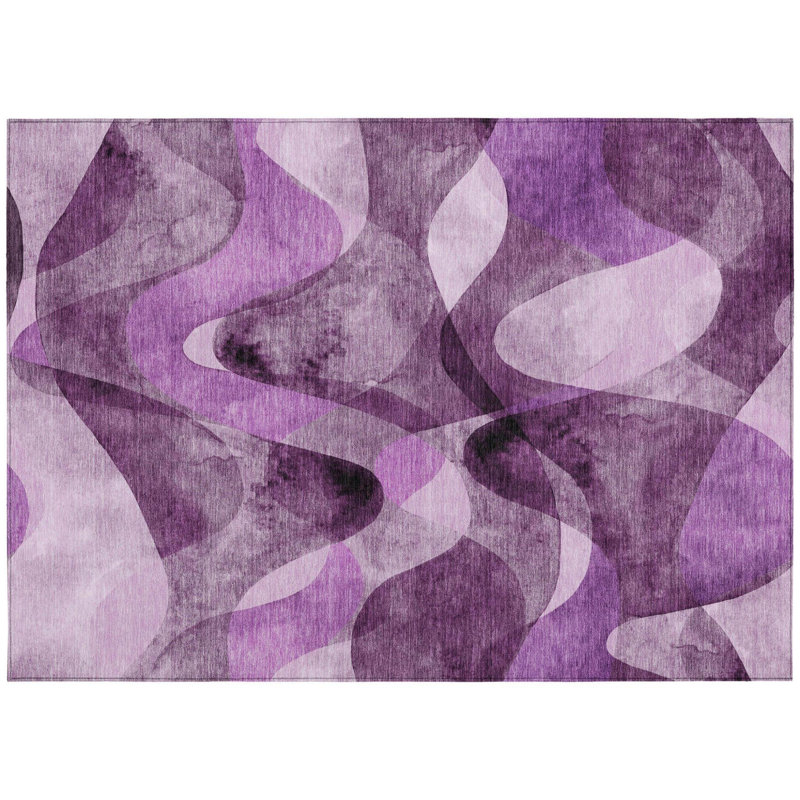 3' X 5' Purple Abstract Washable Non Skid Indoor Outdoor Area Rug