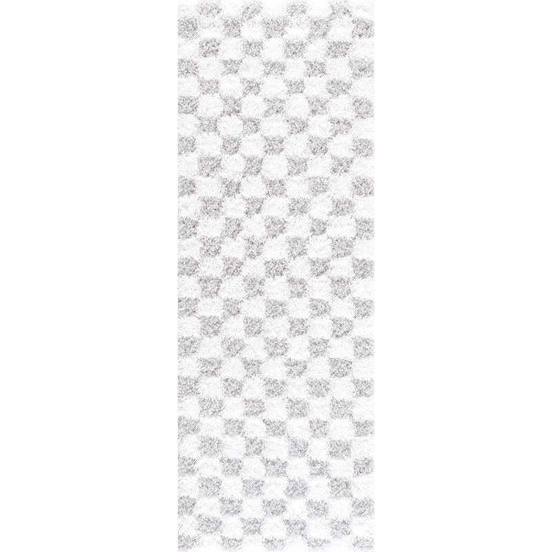 Atiran Checkered Plush Pile Gray Area Rug, Rectangle 5'3" x 7'3"