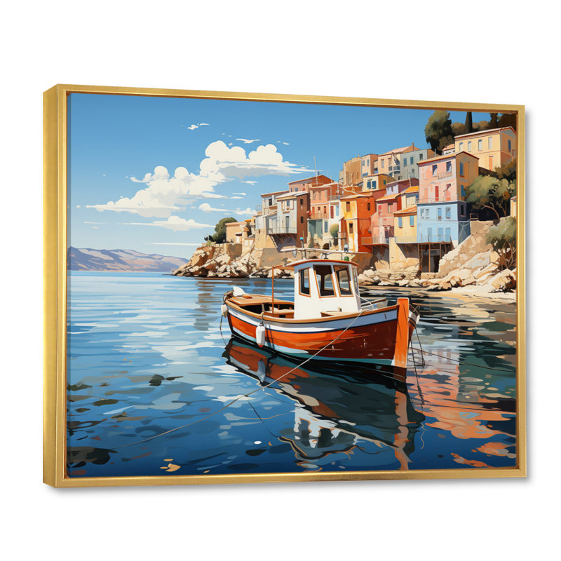 «Grèce Maritime Charm II», reproduction sur toile, H 30 po x l 40 po x P 1,5 po, Cadre flottant doré