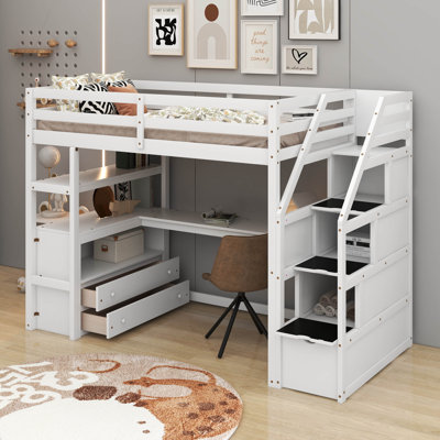 Lit mezzanine simple avec bureau et tablettes