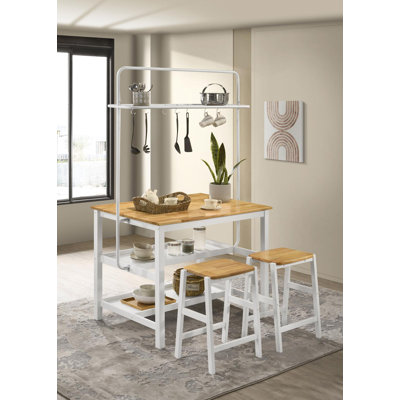 Hollis Brown/White 3-Piece Kitchen Island Counter Height Table with Stools